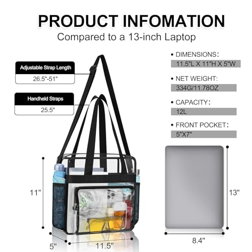 Clear Tote Bag - Stadium Approved Transparent Crossbody - Black
