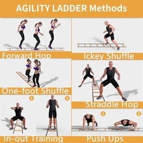 GHB Agility Ladder - Speed Training Workout Ladder with 12 Rungs & 20ft Length | Includes 6 or 10 Cones & Resistance Parachute
