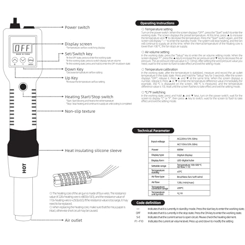 Hot Air Rework Station, 8018 Portable SMD Solder Station Heat Gun Digital Temperature Display with Nozzles Tweezers, ¡ÆC/¡ÆF Conversion