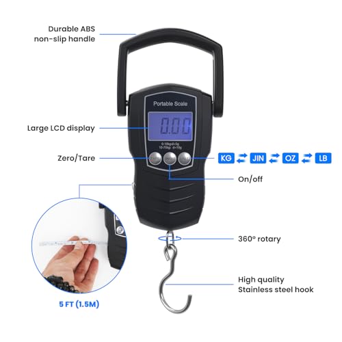NaRener Digital Fish Scale with Lip Gripper & 5FT Tape Measure - 75KG/165LB Professional Fishing Scale Set with Lip Gripper