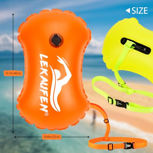 LeKaufen Inflatable Open Water Swim Buoy - Bright Orange and Yellow Safety Float
