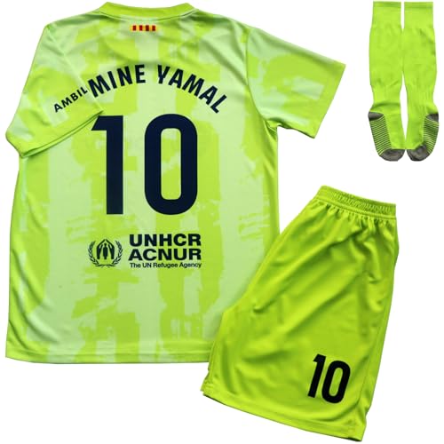 Youth Soccer Jersey Shorts Socks Set - Green #10 - Ages 6-7