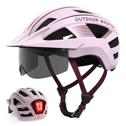 OutdoorMaster Misty Sakura Adult Bike Helmet with LED Light & Magnetic Goggles, Medium