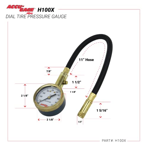 PSI Dial Tire Gauge with Straight Chuck and Flex Hose - Standard Valve