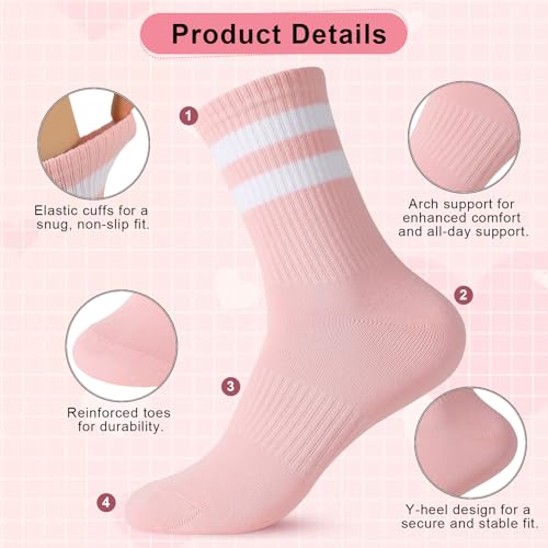 Women's Striped Crew Socks - Earthy Tone 2-Stripe, Cotton, 12 Pairs