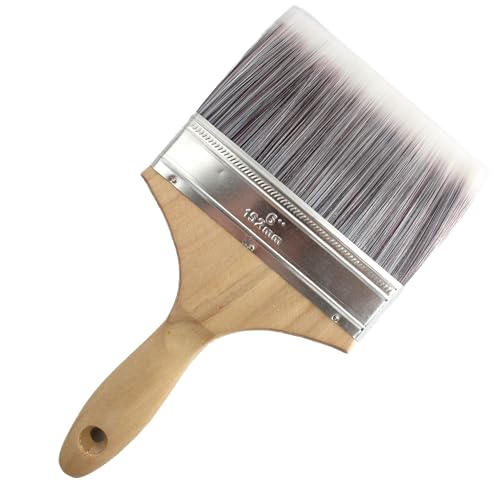 6 inch Wide Soft Bristle Paint Brush, Flat Stain Brush, Wooden Handle Deck Brush, Masonry Brush, Wood Stain Brush