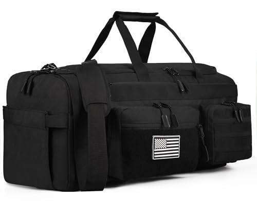 LHI 50L Tactical Duffle Bag for Men - Black, 3-in-1 Gym, Travel & Backpack