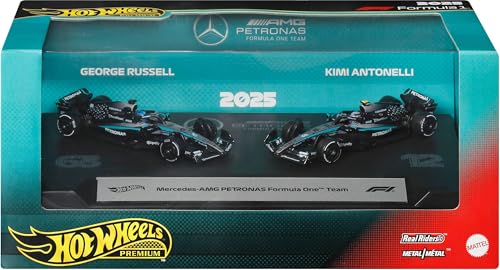 Hot Wheels Premium 1:64 Scale Formula 1 Racecar Set - George Russell & Kimi Antonelli
