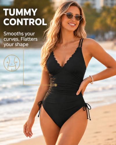 Daci Women's Black Large Ruched Tummy Control One-Piece Swimsuit
