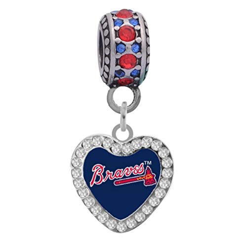 Atlanta Braves Crystal Heart Charm for Pandora Bracelets & Necklaces