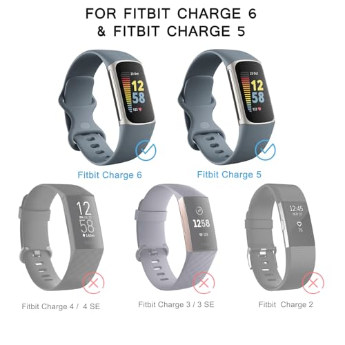 Tobfit 6 Pack Sport Silicone Bands for Fitbit Charge 5/6 Small & Large, Waterproof Replacement Straps for Women Men, Light Pink/Sage Green/Grey/Starlight/Mauve Purple
