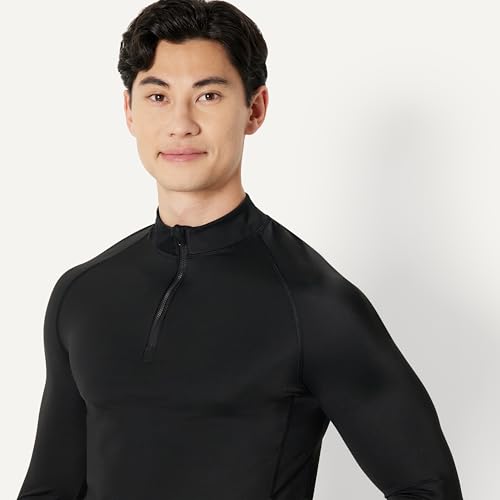 Men's Long-Sleeve Quarter Zip Rash Guard Shirt - Large, Washed Black