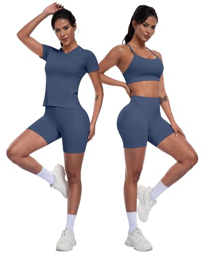 Women’s Navy Blue Seamless Workout Sets - Medium Sports Bras & Gym Yoga Outfits