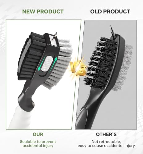 Golf Club Brush Set - 2 Pack Retractable Cleaner with Spike, Black & White