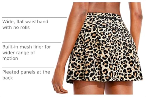 Soothfeel Pleated High-Waisted Tennis Skirt with Pockets for Women - Brown Leopard, Medium