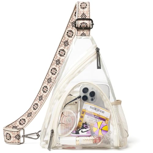 Clear Crossbody Bag for Stadium Events - Beige 12x12x6