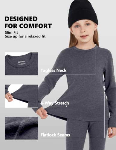 Kids 7-8 Years Merino Wool Base Layer Thermal Top Heather Grey - Woolcano