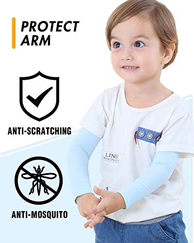 Kids UV Sun Protection Arm Sleeves - Medium, 3 Pairs: Black + White + Blue