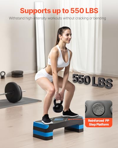 Aerobic Exercise Step Platform - 28-Inch Adjustable Fitness Step - Blue