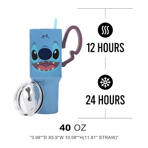 Disney Stitch 40 Oz Stainless Steel Tumbler with Sculpted Ears Handle - Blue, Bioworld