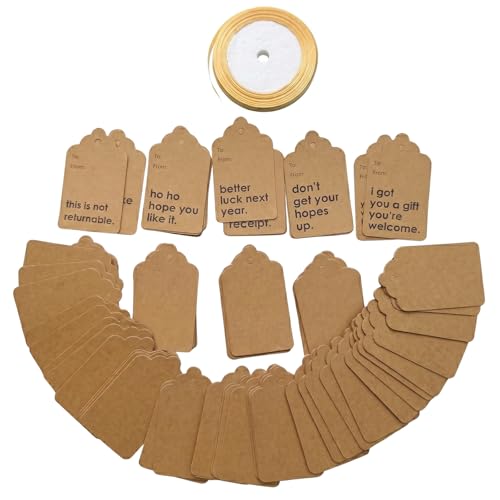 50Pcs Sarcastic Kraft Gift Tags with Golden Ribbon - Brown