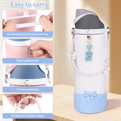 Wututir 32oz Blue Water Bottle Accessories Set with Bow Handle Strap & Silicone Bling Boot for Owala