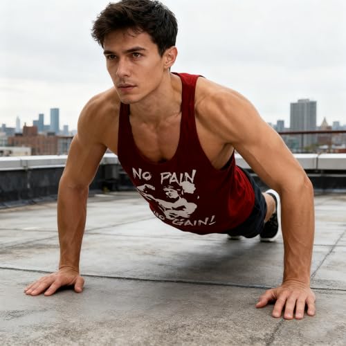 GYMLEADER Men's X-Large Wine Red Workout Tank Top for Gym & Muscle Training