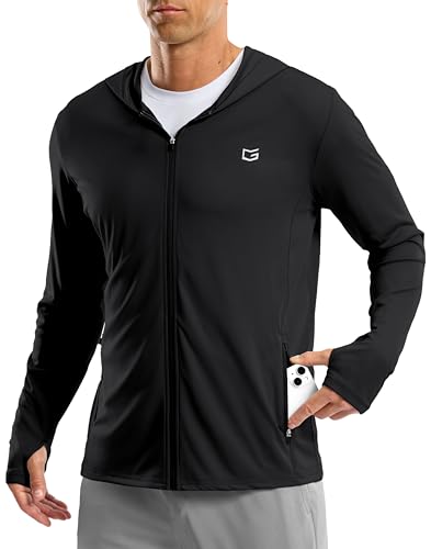 G Gradual UPF50+ Mens Hooded Sun Hoodie Jacket Zip Up - Large Black