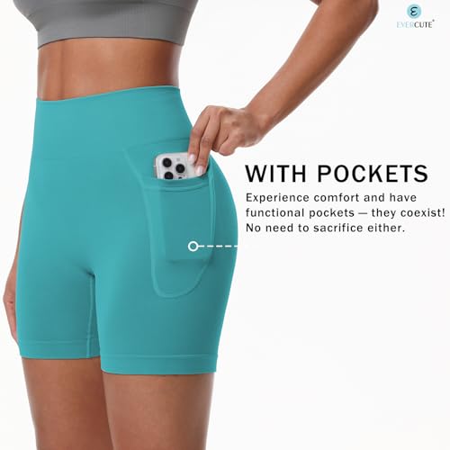 Evercute Women's 5" Seamless Scrunch Butt Lifting Gym Shorts with Pockets - X-Large, Black, Pine Green, French Blue, Magenta Pink, 4 Pack