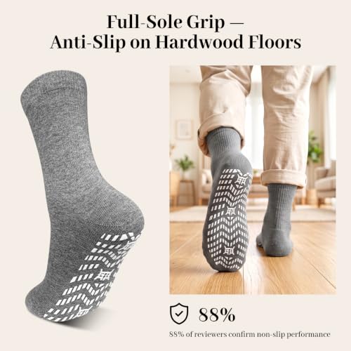 Artfasion Non-Slip Grip Socks for Men 9-11 Grey 4 Pairs Fall Prevention Hospital Seniors