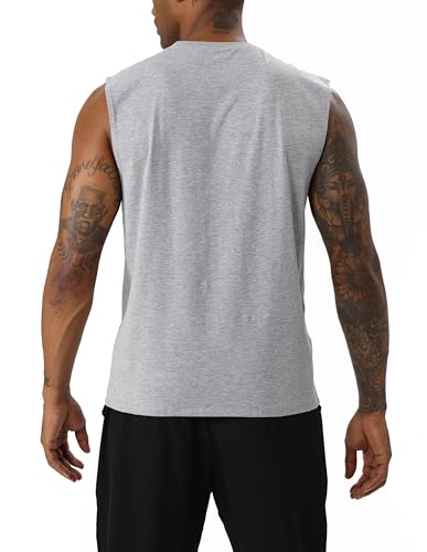 Men's Cotton Tank Top - Sleeveless Gym Shirt, Grey, Small