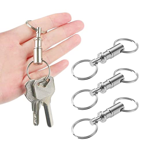 3 Pack Quick Release Detachable Keychain - Dual Pull Apart Metal Key Ring