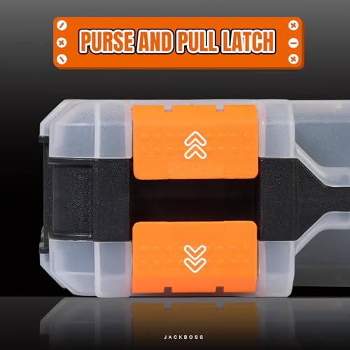 Tool Box with Transparent Lid, Double Side 34-Compartments Organizer Box with Removable Dividers for Hardware, Screws, Bolts, Nails, Beads, Jewelry and Fishing Accessories, Orange, 2 Packs