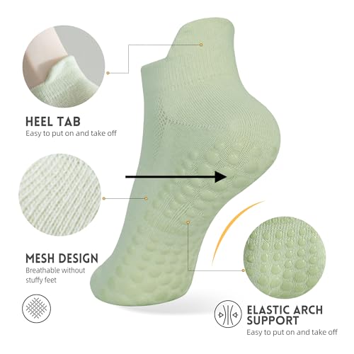 Non-Slip Pilates Grip Socks for Women - 4 Pairs Black/White/Pink/Green