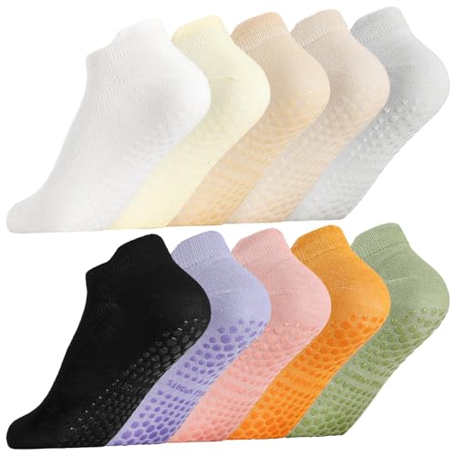 Pilates Socks for Women - 10 Pcs Non-Slip Grippy Socks - Multicolor
