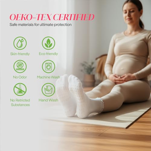 Pilates Socks for Women - Non-Slip Grip Ruffle Crew, 4 Pairs White