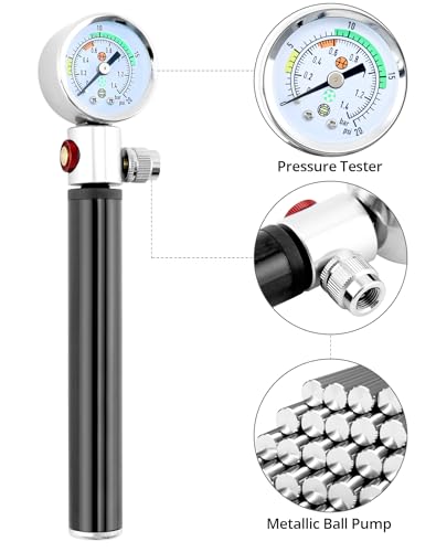 QWORK Ball Air Pump with Gauge - multi-sport hand pump for basketball, volleyball, soccer, bicycle tires