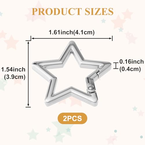 Star Shaped Keychain Clip - 2 PCS Zinc Alloy Carabiner - 1.61 in - Silver