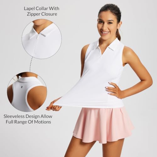 Baleaf Women's Sleeveless Golf Polo Shirt Racerback with Zipper Collar - Small White