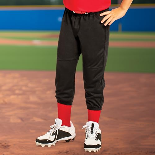 Youth Baseball Pants with Belt Loops & Pockets - Augusta Sportswear Large Black