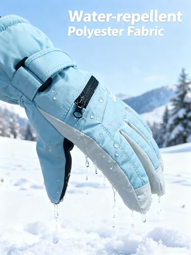 Kids Waterproof Winter Ski Gloves - Touchscreen Thermal Mittens - Blue
