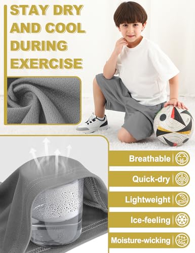 Boys Athletic Mesh Shorts - Quick Dry for Ages 14-16 Years - Light Gray
