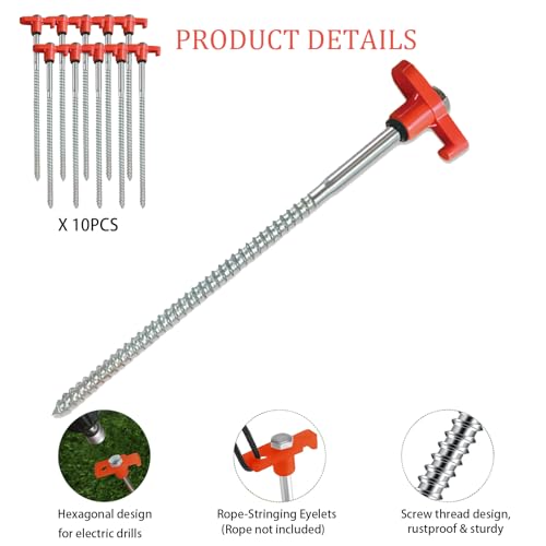 8-Inch Heavy Duty Drill-In Tent Stakes - Rust-Resistant Ground Anchors for Camping & Gardening