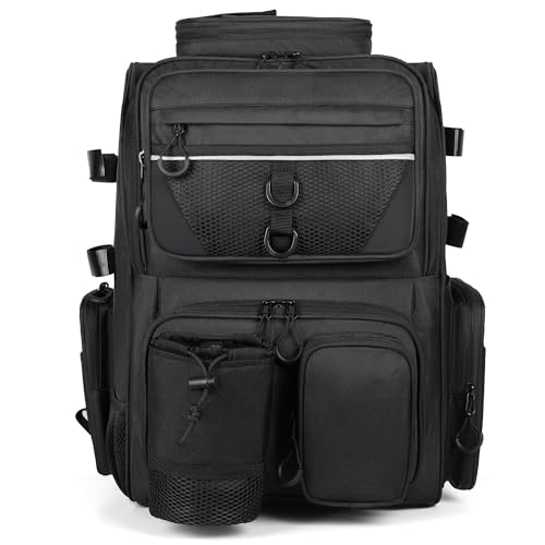 LEOMOO 40L Fishing Tackle Backpack with Rod Holders, Large Camping & Hiking Storage, Black - 4 Tackle Boxes Not Included