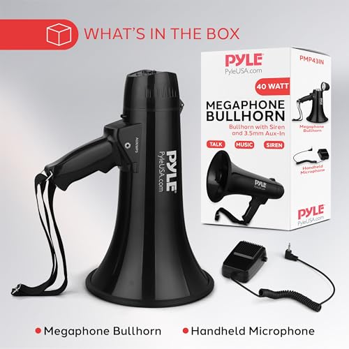 40W Megaphone Speaker with Siren - 1000 Yard Range, 8'' Diameter x 13.2'' Length