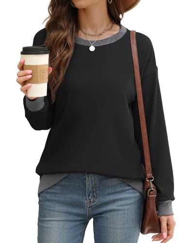 Color Block Crewneck Sweatshirt for Women - C-Black, Large