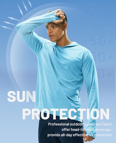 UPF 50+ Sun Hoodie for Men - Quick Dry, Lightweight, Sky Blue - X-Large