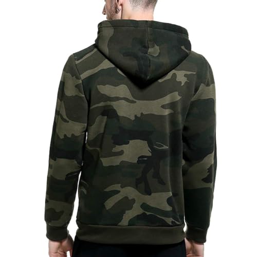 Men's Army Green Medium Fleece Pullover Hoodie with Kangaroo Pocket - Sports & Activewear