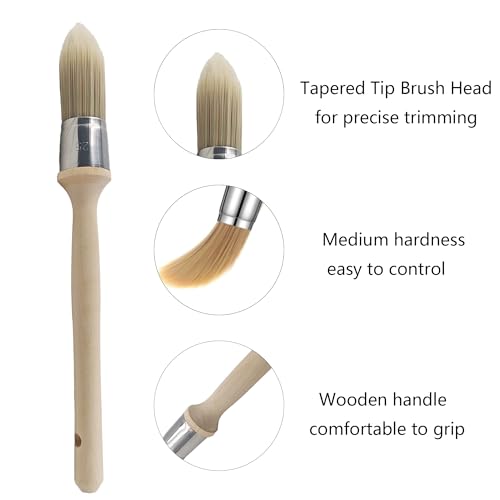 2PCS 1" Trim Paint Brushes Set, Round Edge Painting Tools with Hardwood Handle, Round Paint Brushes for Wall Detail, Baseboards