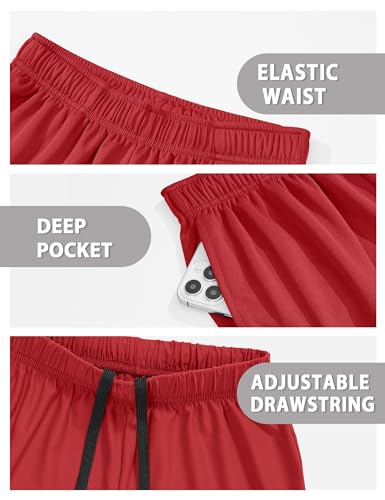 Boys Athletic Shorts - Quick Dry Soccer Basketball Running - 7-8 Years Red